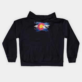 COLORADO STATE FLAG with State Bird, LARK BUNTING Kids Hoodie